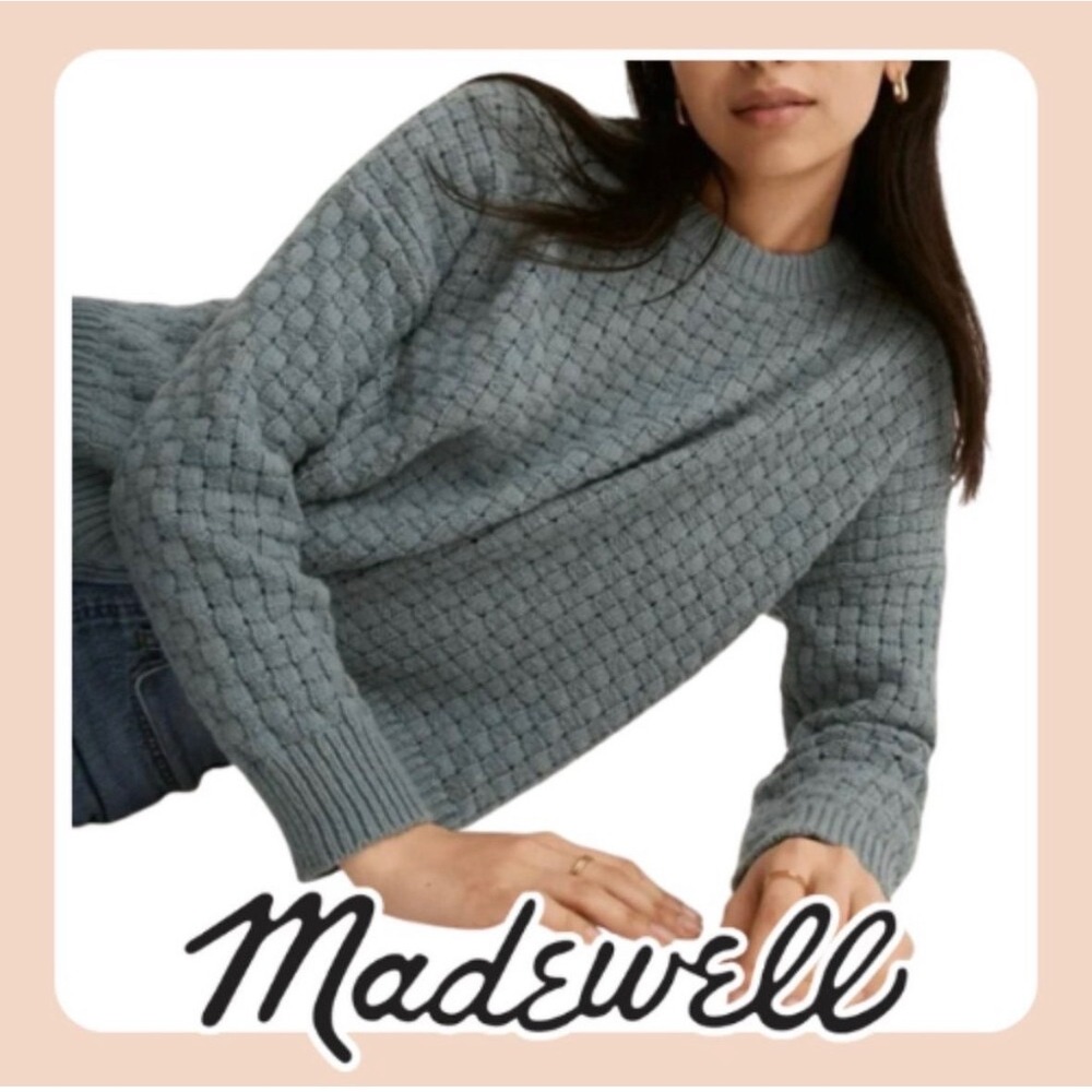 Madewell Women's XS Basketweave Stitch Sweater Steely Ocean Blue Cotton Blend